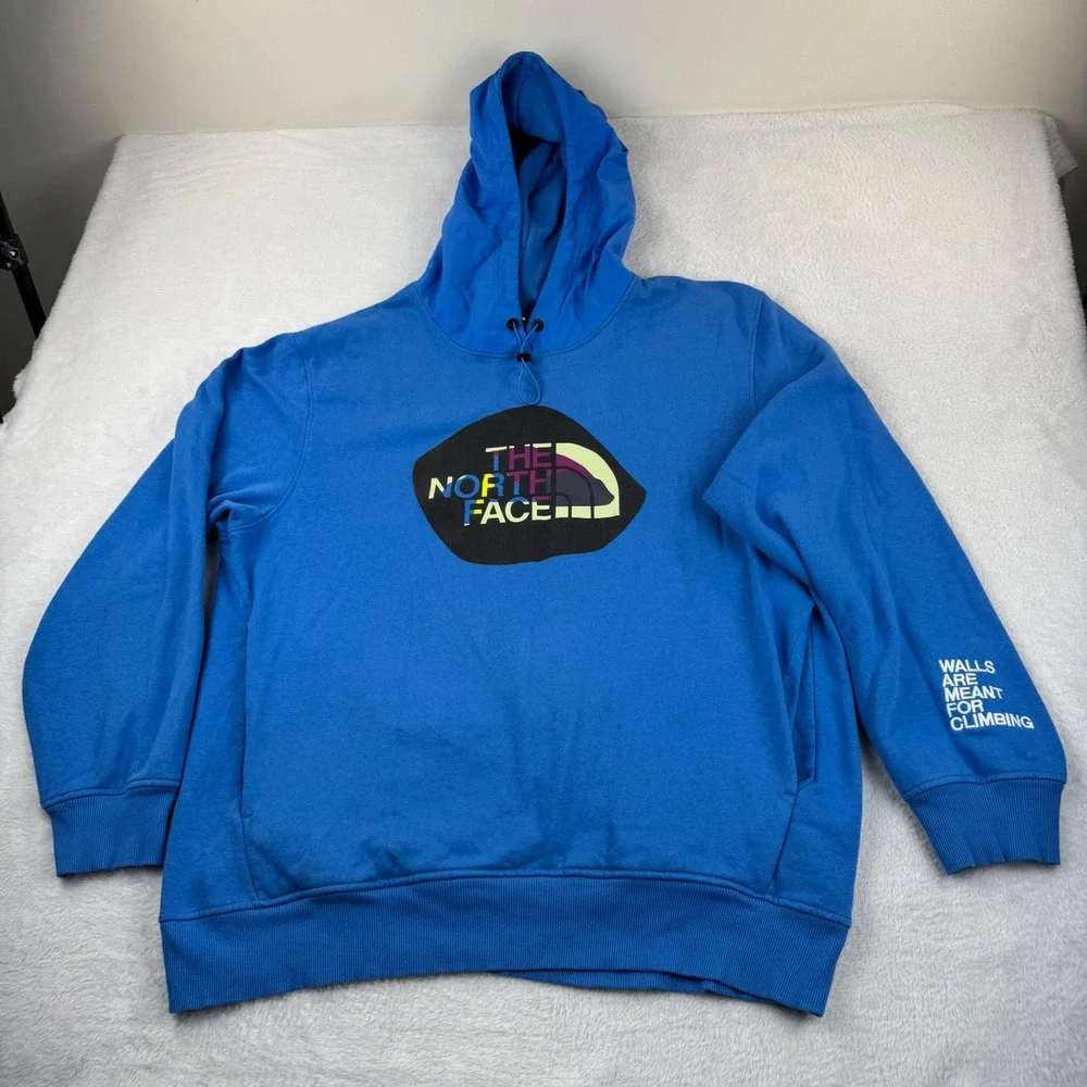 The North Face Hoodie Mens XL Blue Walls Are Meant For Climbing Graphic Pullover